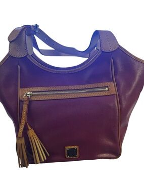 Dooney & Bourke Plum Leather Hobo with Tan Trim and Tassel